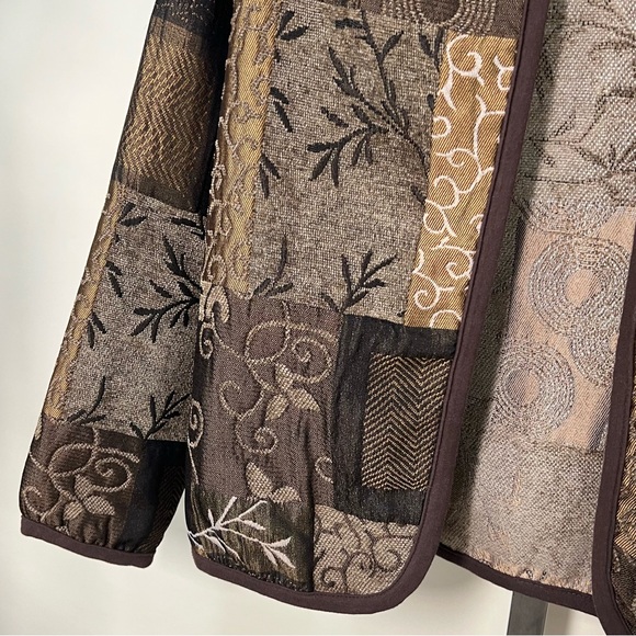 Keren Hart Women’s Medium Brown Amber Patchwork Open Front Light Blazer Jacket - Picture 5 of 15